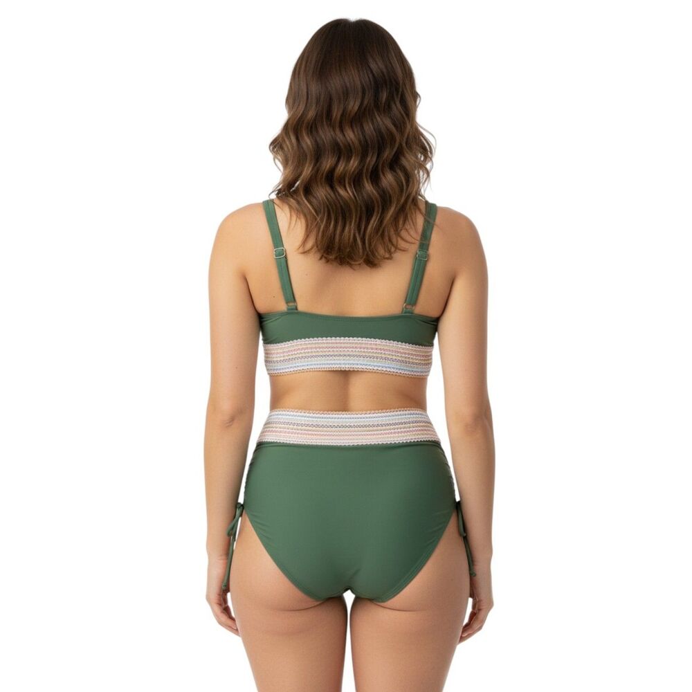 High Waisted Green Bikini Set with Twist Detail - Picture 2 of 9